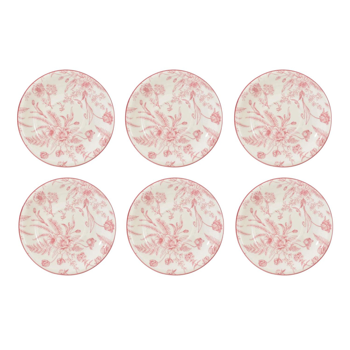 Set de 6 platillos de porcelana Rose Royal de 15 cm, diseño floral en tonos rosados, aptos para microondas y lavavajillas, ideales para postres.-1-2-1-1