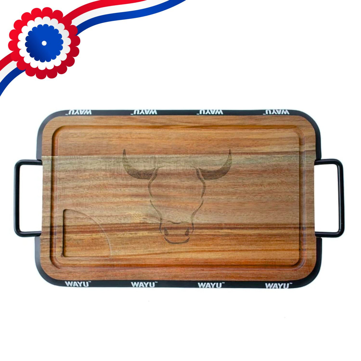Tabla Wayu Madera Acacia 40cm Con Mangos Acero Cocina