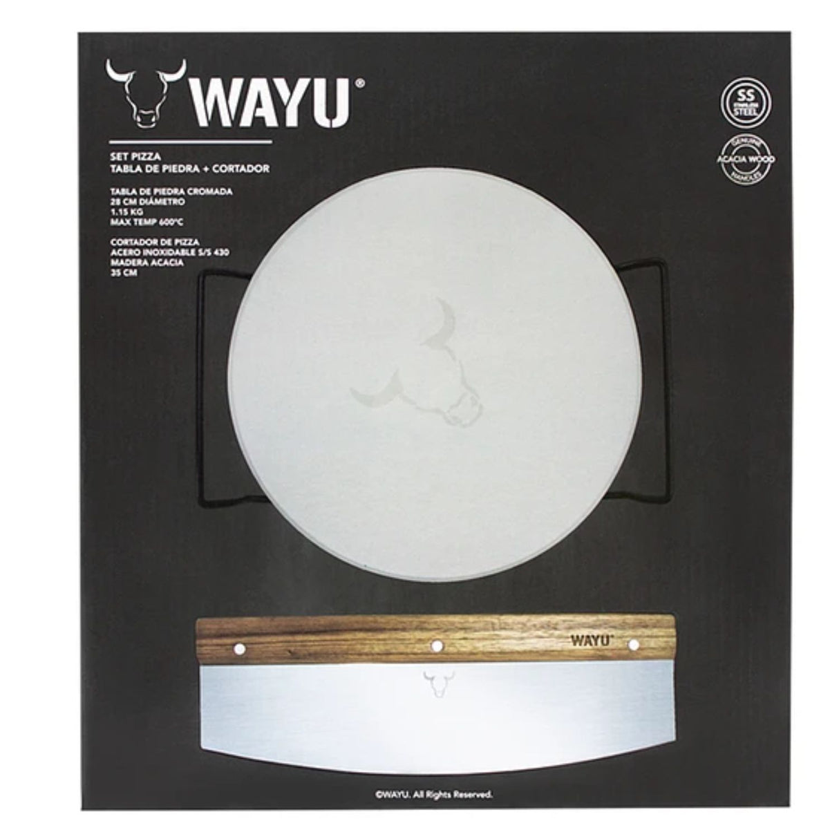 Set Pizza Gourmet Wayu: Piedra Cromada y Cortador de Acero. Disfruta de pizzas perfectamente cocidas en casa. ¡Haz tu pedido y sorprende a tus invitados!-4