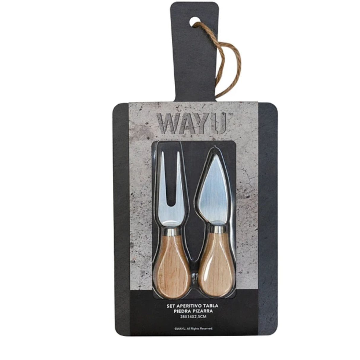 Set Aperitivo 3 Piezas Tabla 28x14cm Piedra Pizarra Wayu Cocina