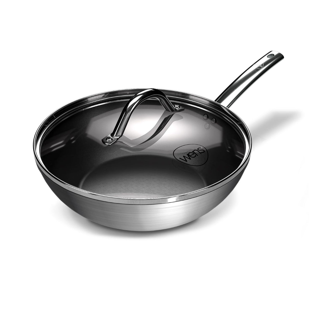 Wok Wens Hard Anodized de 28 cm, acero inoxidable, antiadherente PFLUON, tapa de vidrio, ideal para salteados y frituras.-1-1-1-1