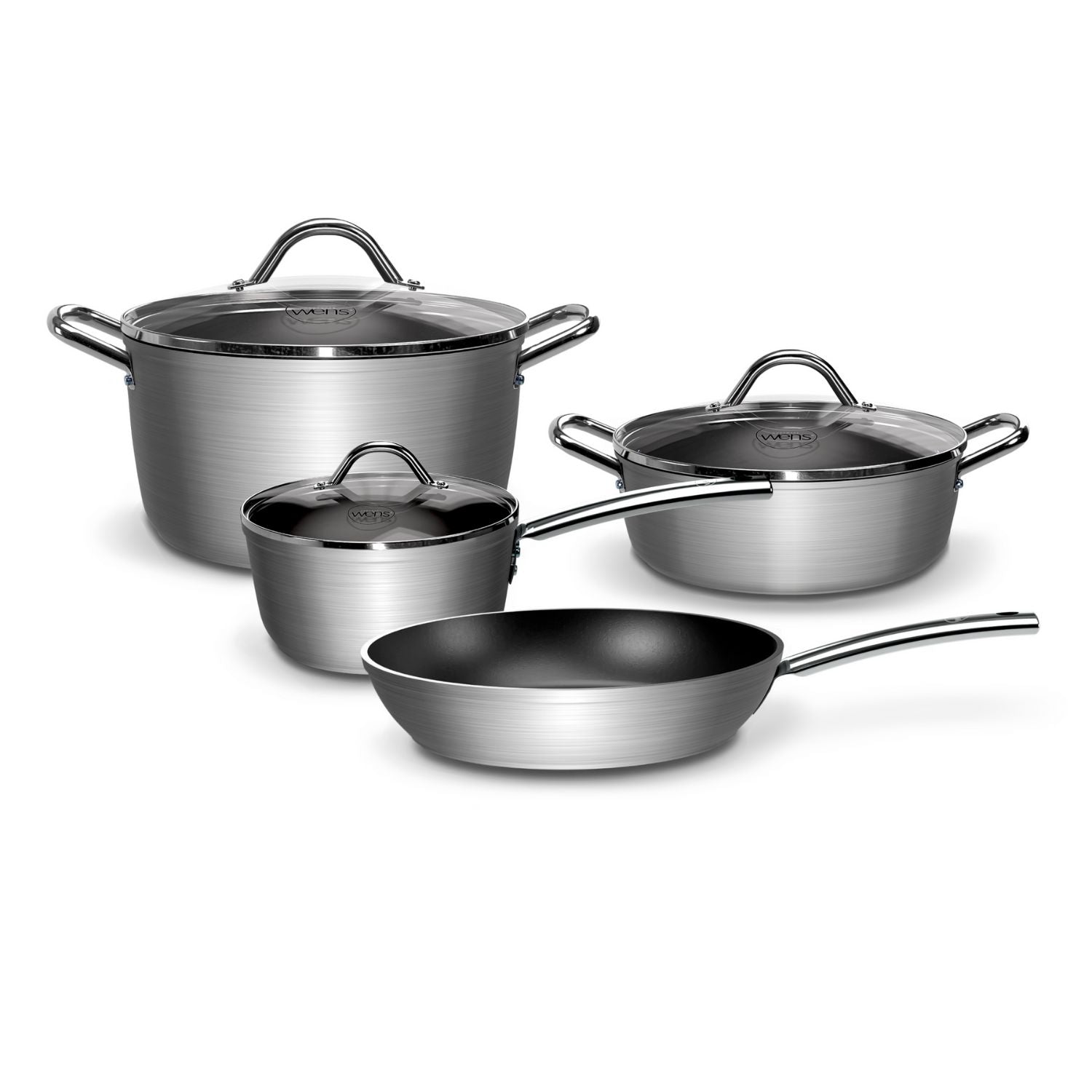 Batería de cocina Wens Hard Anodized de 7 piezas, aluminio anodizado, antiadherente, con mangos Cool Touch y tapas de vidrio templado.-1-1-1-1