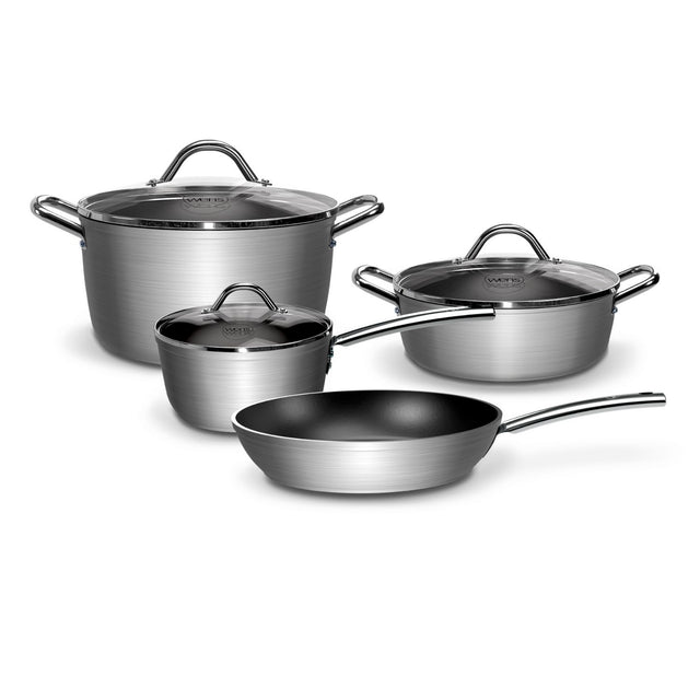 Batería de cocina Wens Hard Anodized de 7 piezas, aluminio anodizado, antiadherente, con mangos Cool Touch y tapas de vidrio templado.-1-1-1-1