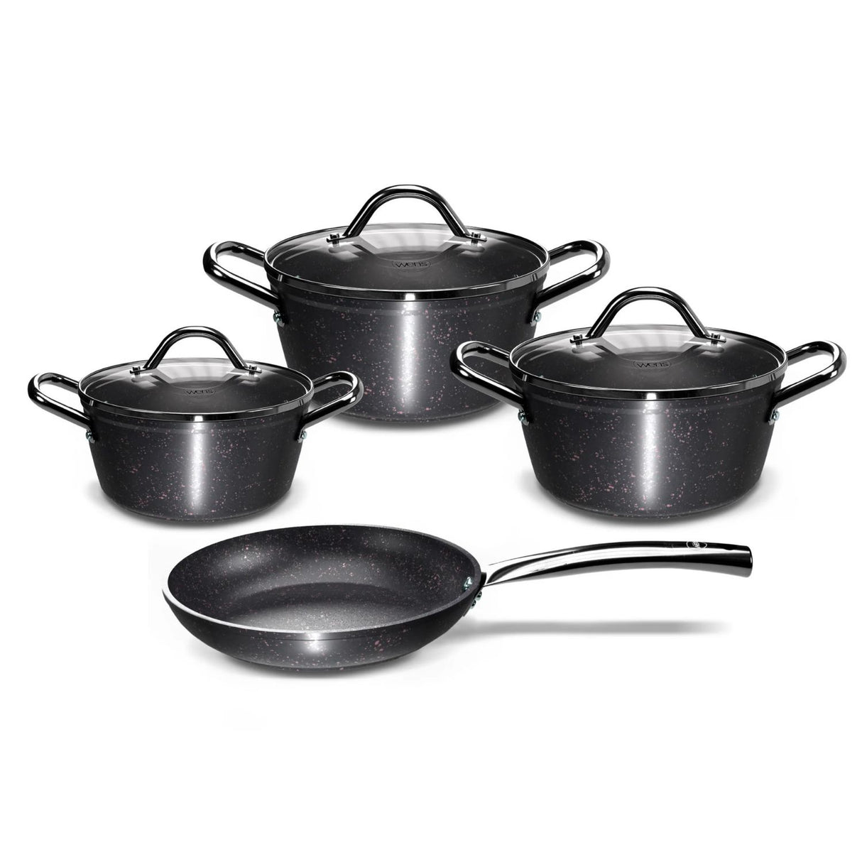Batería de cocina Wens Pompei de 7 piezas en aluminio forjado, con recubrimiento antiadherente y asas Cool Touch. Ideal para todo tipo de cocinas.-1-1-1-1