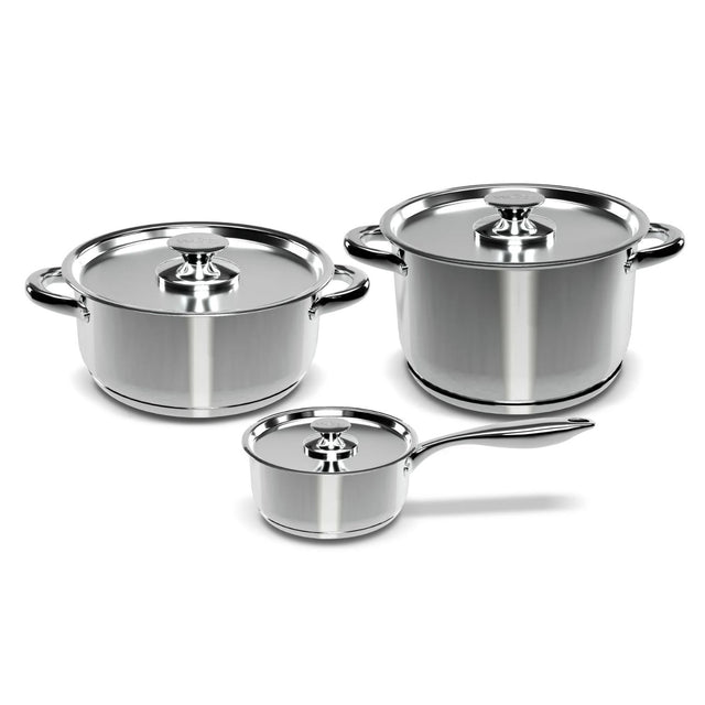 Batería de cocina Wens de 6 piezas en acero inoxidable, con fondo difusor de aluminio y tapas robustas, ideal para guisos y sopas.-1-1-1-1