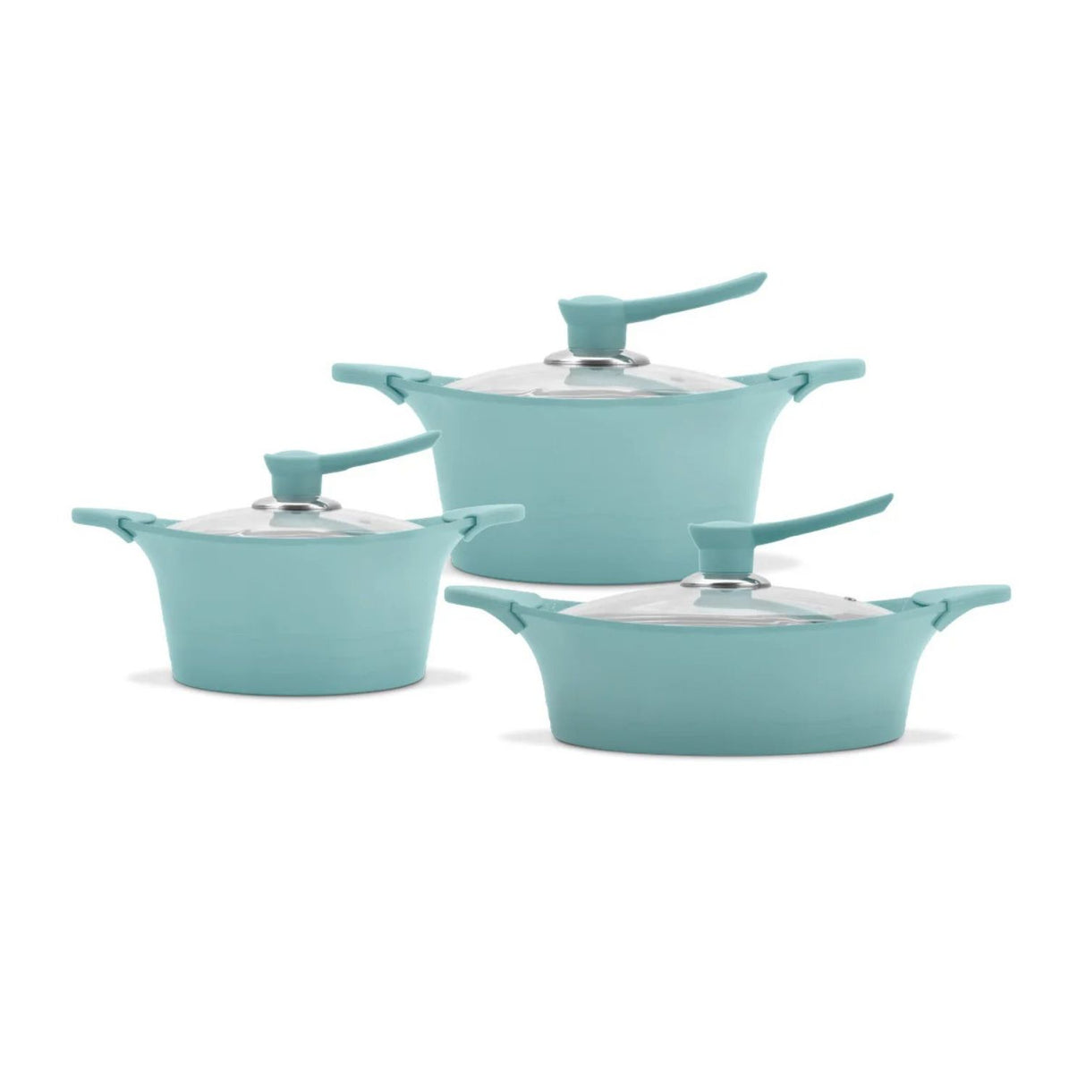 Batería de cocina Bohlier Jade de 6 piezas, aluminio fundido, antiadherente Pfluon Marble, tapas de vidrio templado, ideal para sopas y guisos.-1-1-1-1