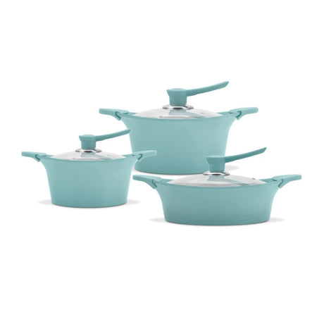 Batería de cocina Bohlier Jade de 6 piezas, aluminio fundido, antiadherente Pfluon Marble, tapas de vidrio templado, ideal para sopas y guisos.-1-1-1-1