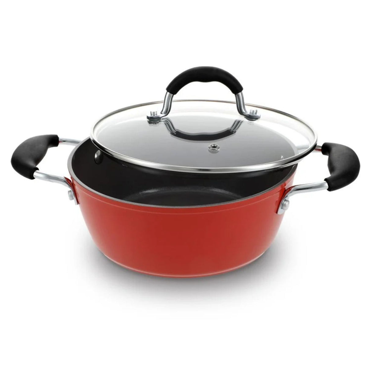 Cacerola Bohlier Venus de 20 cm en aluminio forjado, con recubrimiento cerámico antiadherente y tapa de vidrio templado, ideal para guisos.-1-4-1-1