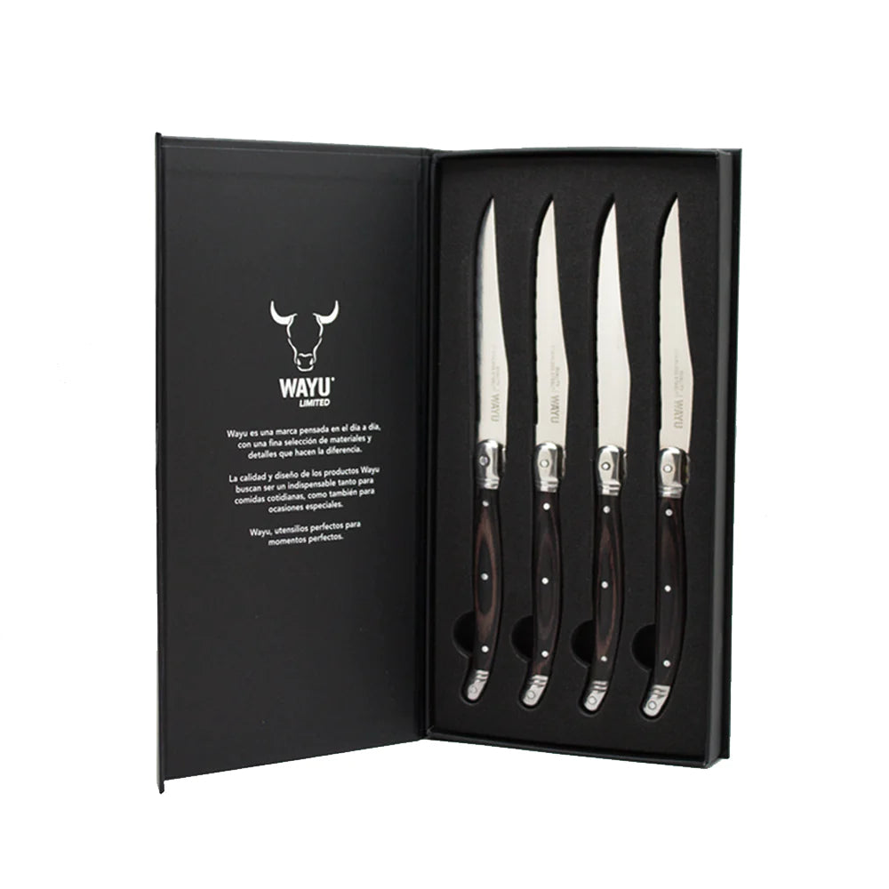 Set de 4 Cuchillos Black Mesa Wayu Limited: Elegancia y Durabilidad en tu Cocina. Disfruta de cortes precisos y un diseño elegante. ¡Mejora tu cocina hoy!-1-4