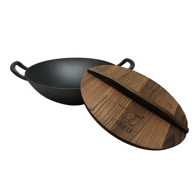 Wok Hierro Fundido con Tapa Madera Cocina Wayu