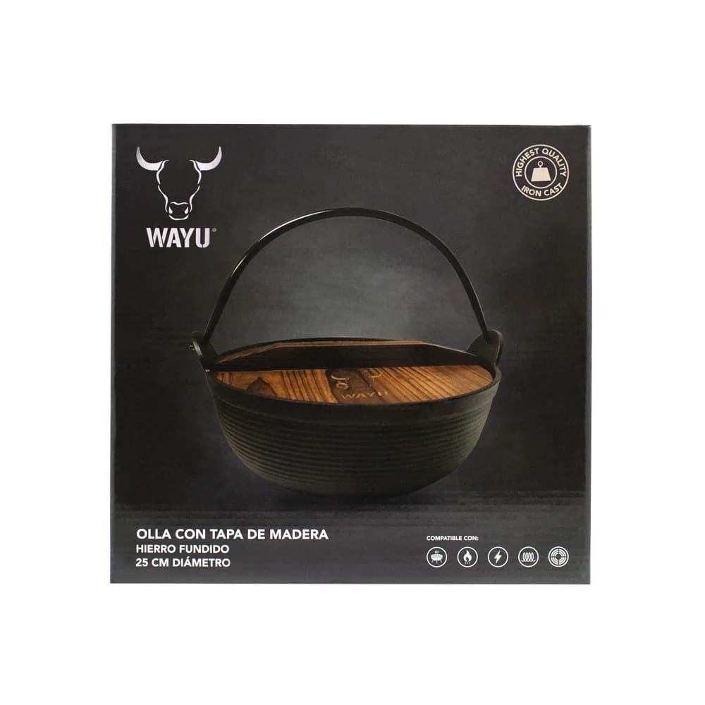 Olla Con Tapa De Madera Wayu Iron Cast 25cm Cocina Parrilla