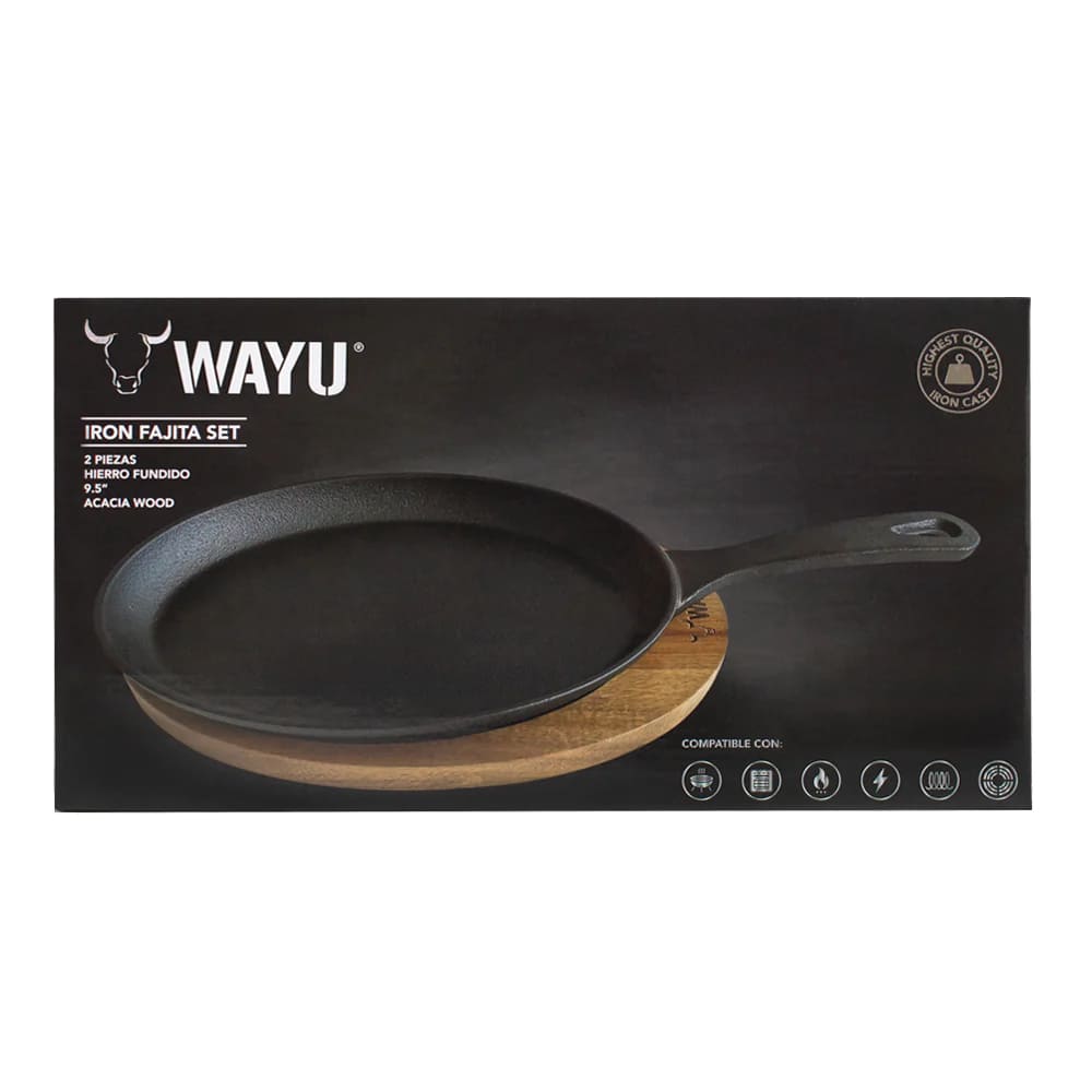 Sartén Ovalado Wayu Hierro Fundido Con Base Madera Fierro