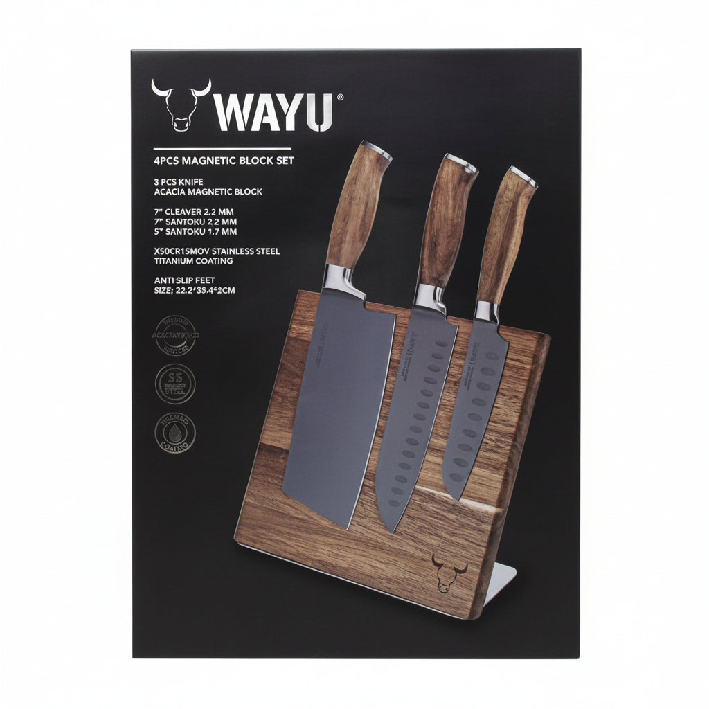 Set 3 Cuchillos con Bloque Magnético de Madera Wayu