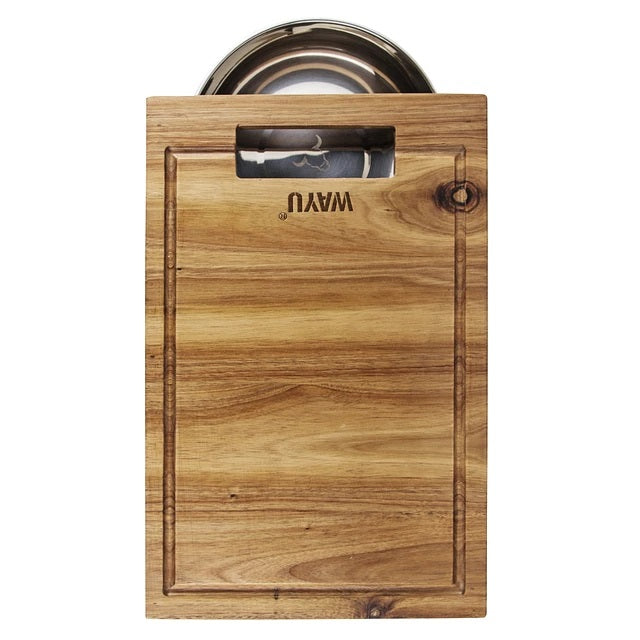 Tabla de Madera Acacia con Bowl de Acero Circular Wayu Cocina. Disfruta de su diseño elegante y funcionalidad. ¡Haz tu cocina más práctica hoy!-2