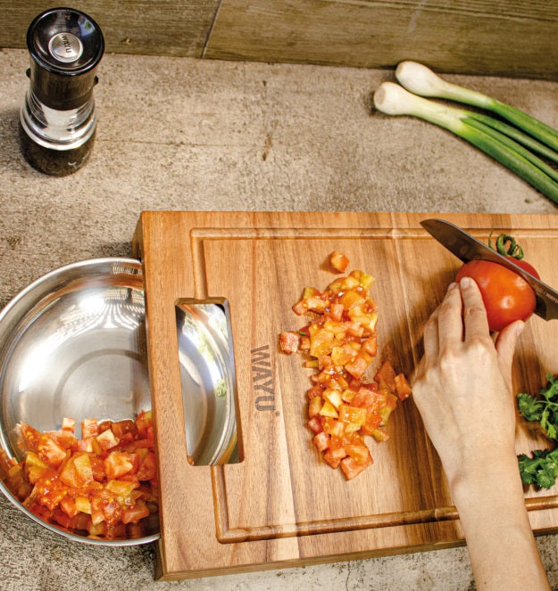 Tabla de Madera Acacia con Bowl de Acero Circular Wayu Cocina. Disfruta de su diseño elegante y funcionalidad. ¡Haz tu cocina más práctica hoy!-4