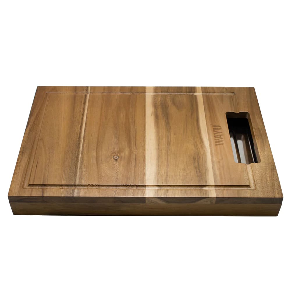 Tabla de Madera Acacia Wayu Con Bandeja de Acero Rectangular: Disfruta de una experiencia única. ¡Haz tu compra ahora y transforma tu cocina!-2