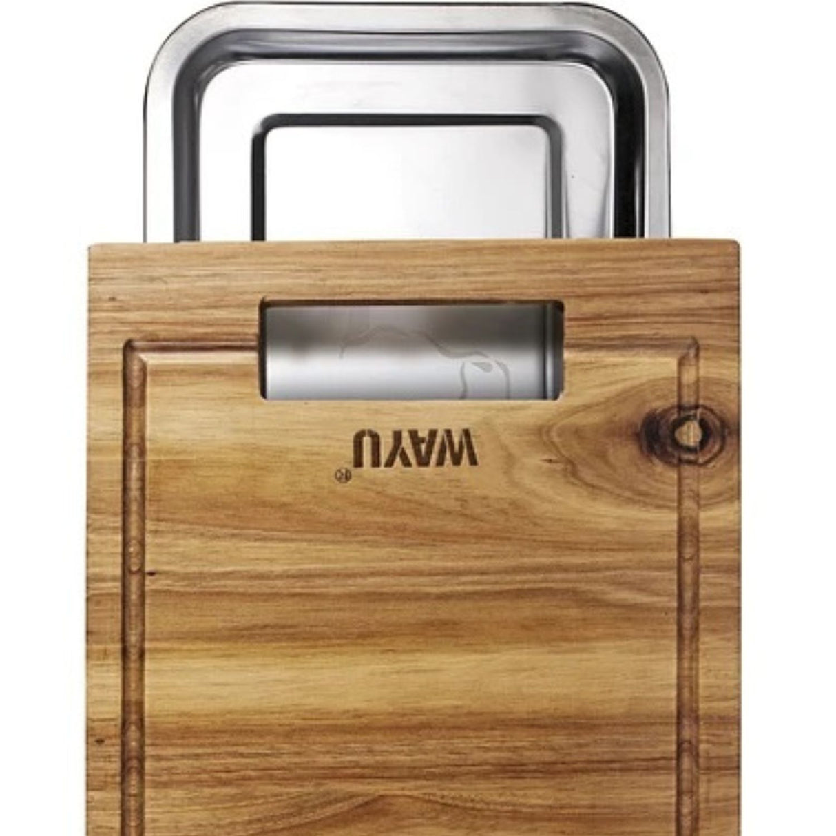 Tabla de Madera Acacia Wayu Con Bandeja de Acero Rectangular: Disfruta de una experiencia única. ¡Haz tu compra ahora y transforma tu cocina!-4