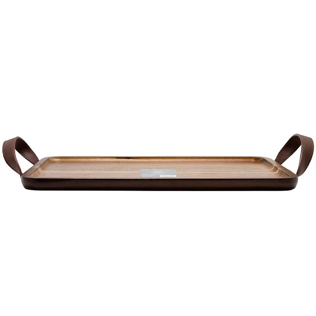 Bandeja Acacia con Asas de Cuero 35x21cm Asado Quincho Wayu
