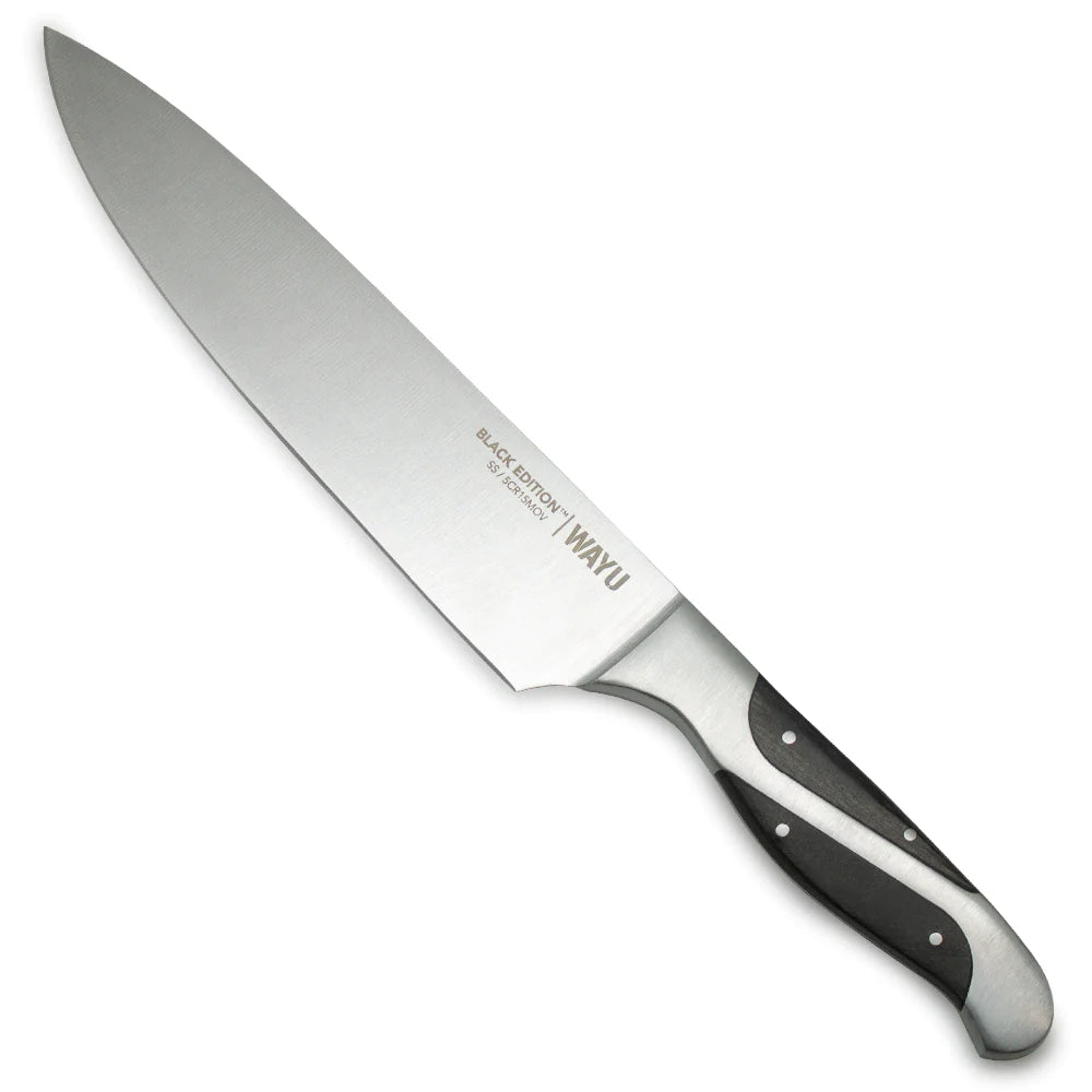 Cuchillo Chef Profesional 34cm Black Edition Wayu Antideslizante y su diseño ergonómico garantiza cortes precisos y cómodos. Mejora tu cocina hoy.-2