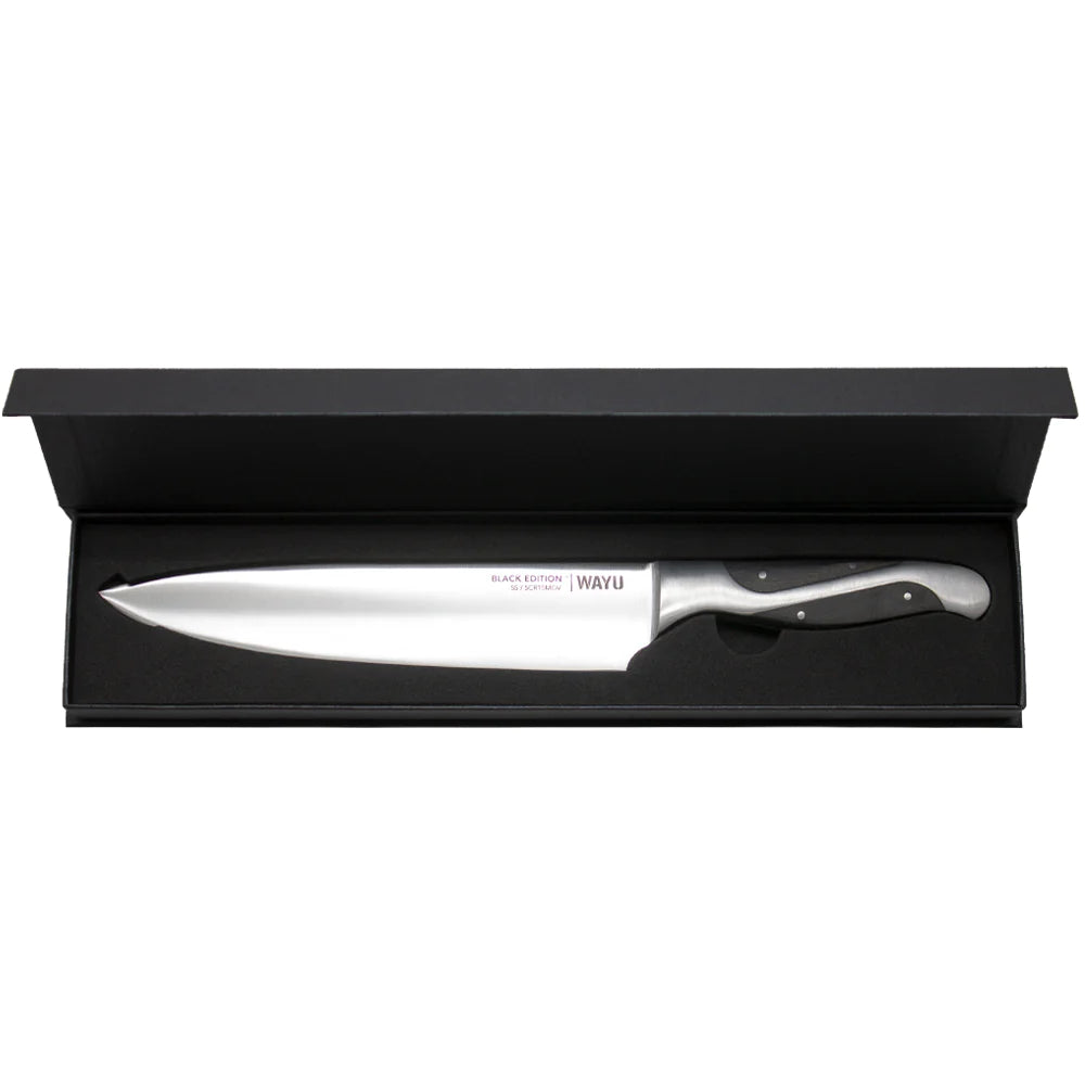 Cuchillo Chef Profesional 34cm Black Edition Wayu Antideslizante y su diseño ergonómico garantiza cortes precisos y cómodos. Mejora tu cocina hoy.-3