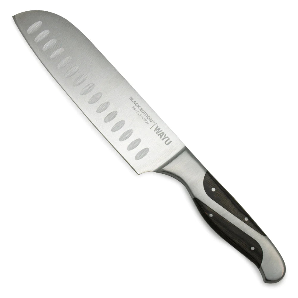 Cuchillo Santoku Black Edition 34cm Wayu Acero Excelente precisión y versatilidad en la cocina. Mejora tus cortes y adquiere el tuyo hoy.-2