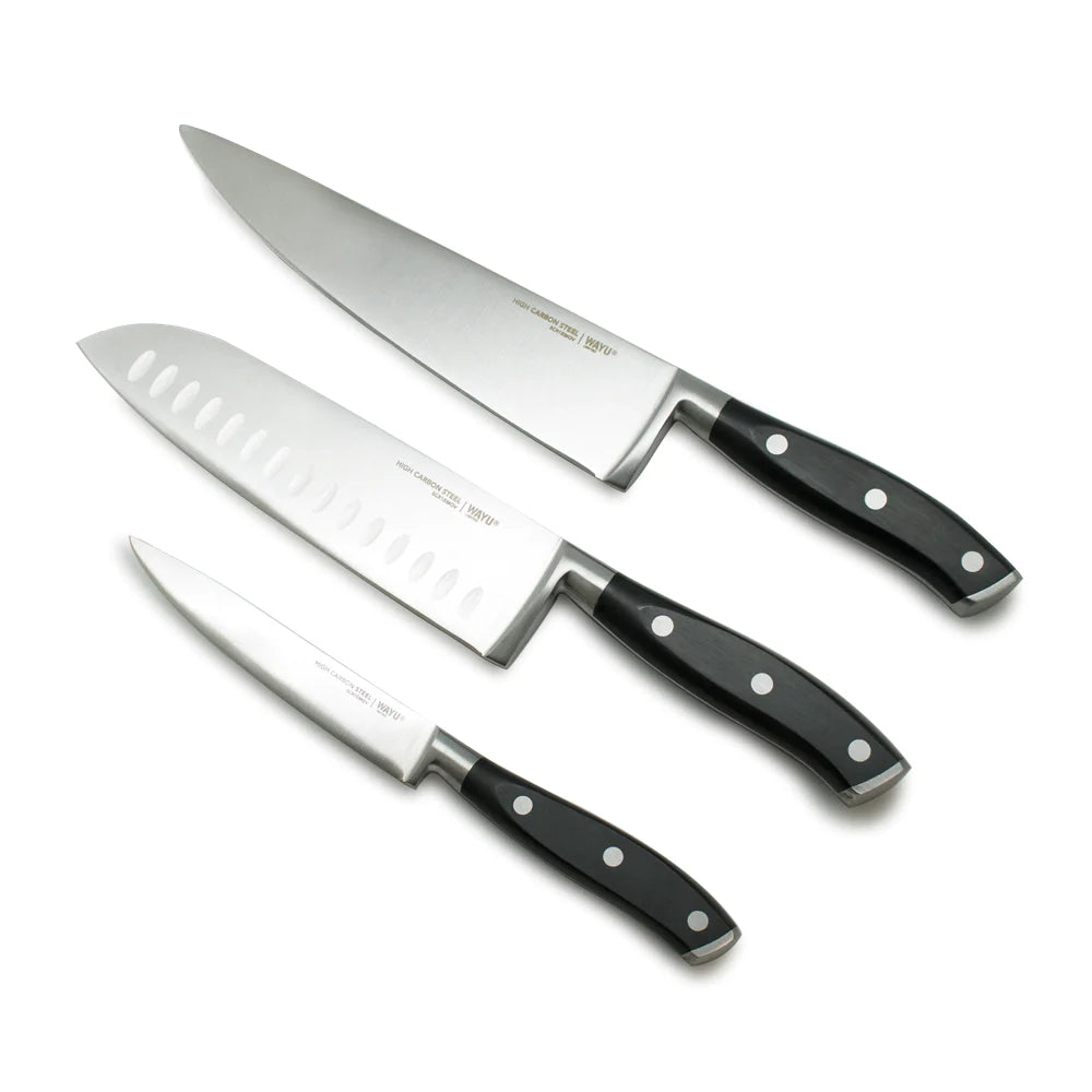 Set 4 Pzas Block Magnetico 3 Cuchillos Acero Inoxidable Cocina Wayu