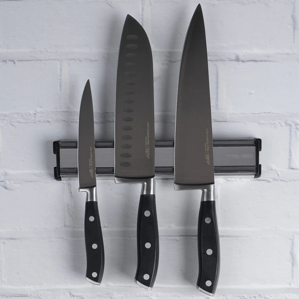 Block Magnético Con 3 Cuchillos Acero Inoxidable Cocina Wayu. Mejora tu experiencia culinaria con este elegante set. ¡Haz tu compra y transforma tu cocina hoy!-1-4