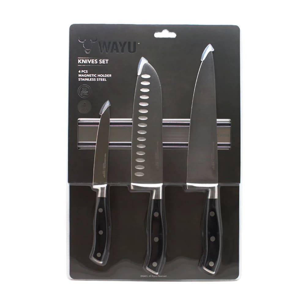 Set 4 Pzas Block Magnetico 3 Cuchillos Acero Inoxidable Cocina Wayu