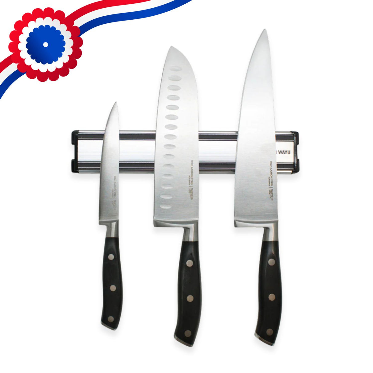 Set 4 Pzas Block Magnetico 3 Cuchillos Acero Inoxidable Cocina Wayu