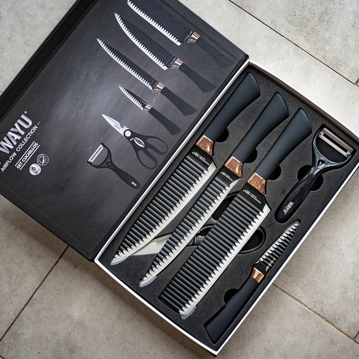 Set Cuchillos Rolling Tijeras y Pelador Collection Airflow Wayu