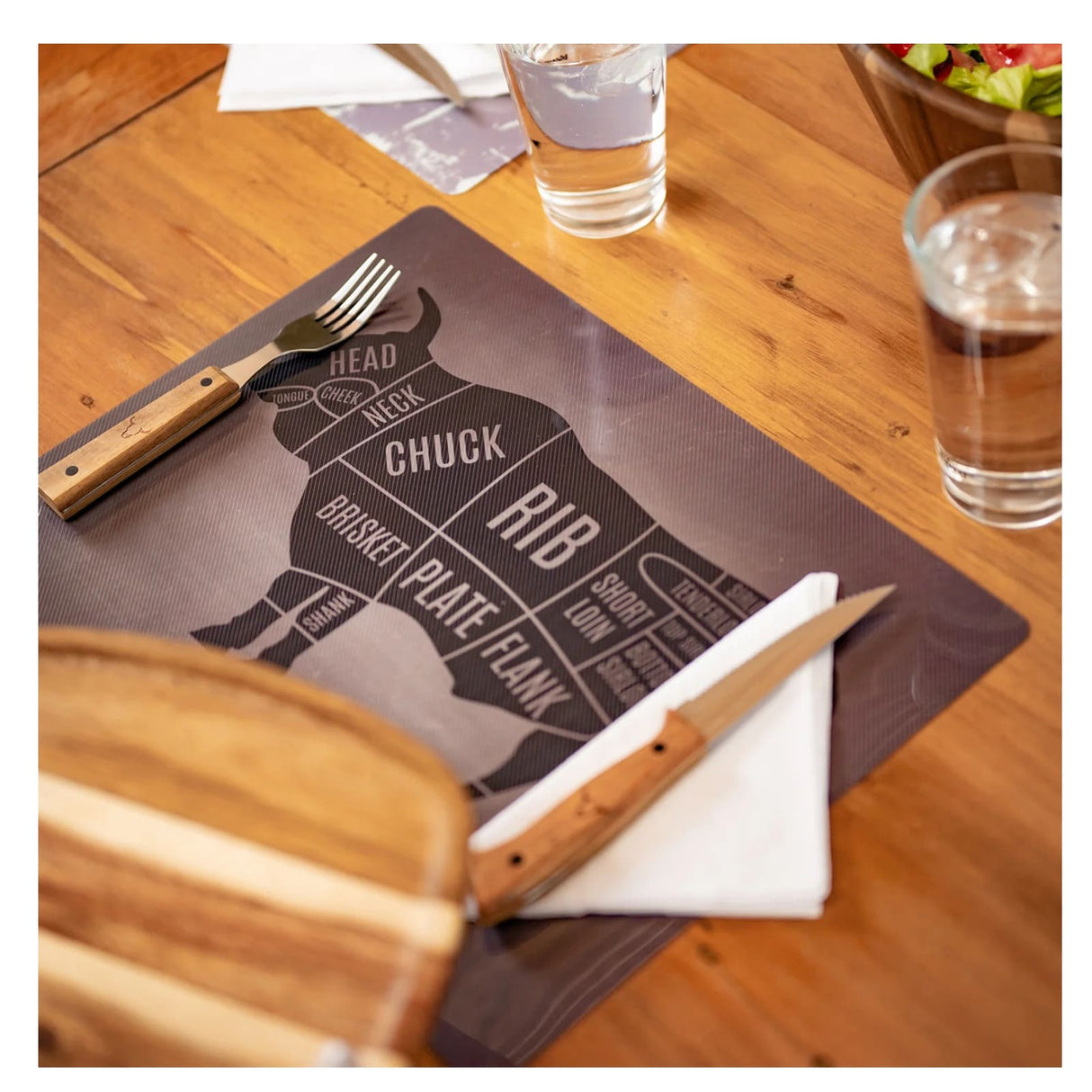 Individual Cocina 40x30cm Toro Black Wayu Mesa Quincho Asado