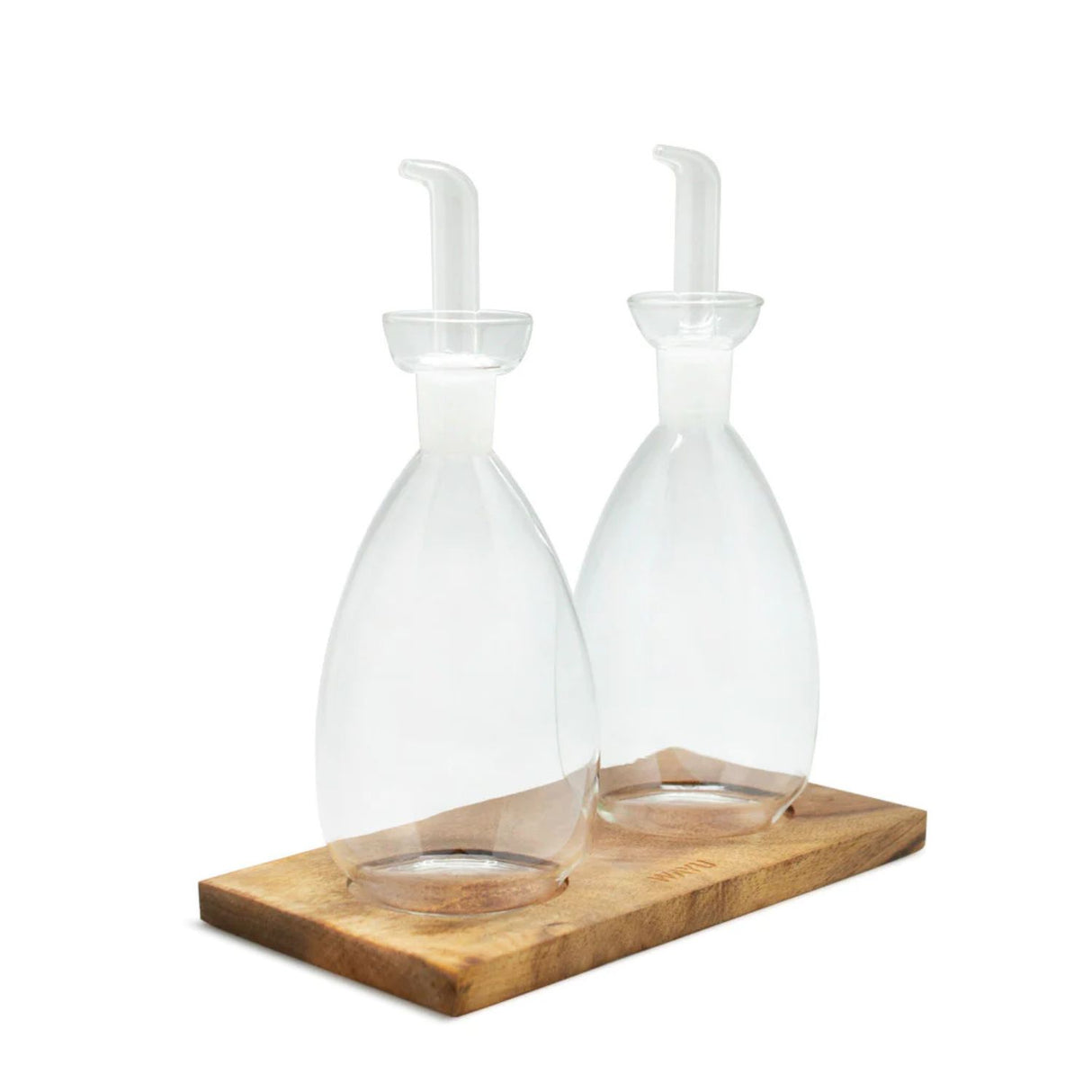 Set 2 Alcuza Vidrio Base Madera Wayu Cocina Accesorios