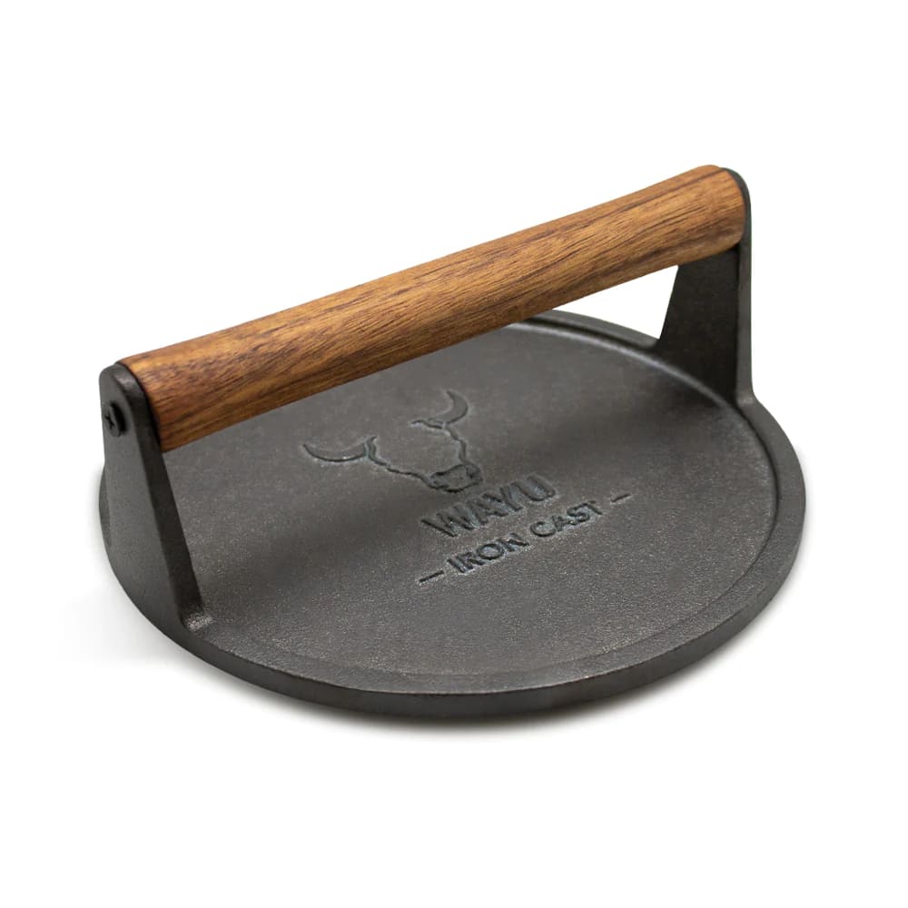 Prensa De Hamburguesa 18cm Hierro Fundido Wayu Parilla Carne Disfruta de hamburguesas perfectamente cocidas y jugosas. ¡Haz tu pedido ahora!-1