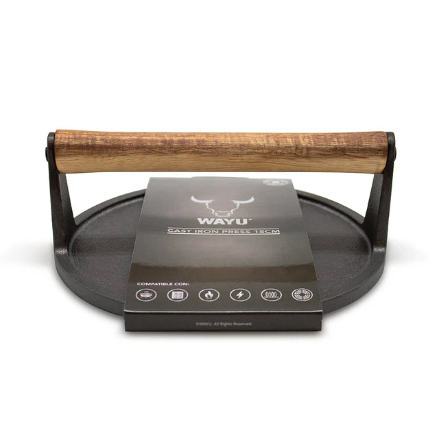 Prensa De Hamburguesa 18cm Hierro Fundido Wayu Parilla Carne Disfruta de hamburguesas perfectamente cocidas y jugosas. ¡Haz tu pedido ahora!-2