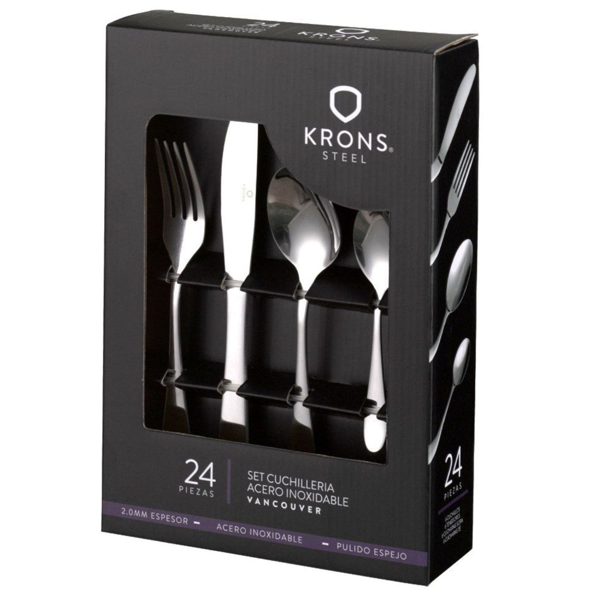 Set de cubiertos Vancouver Krons de 24 piezas en acero inoxidable. Elegancia y durabilidad para tus comidas. ¡Compra hoy y transforma tu mesa!-1-1