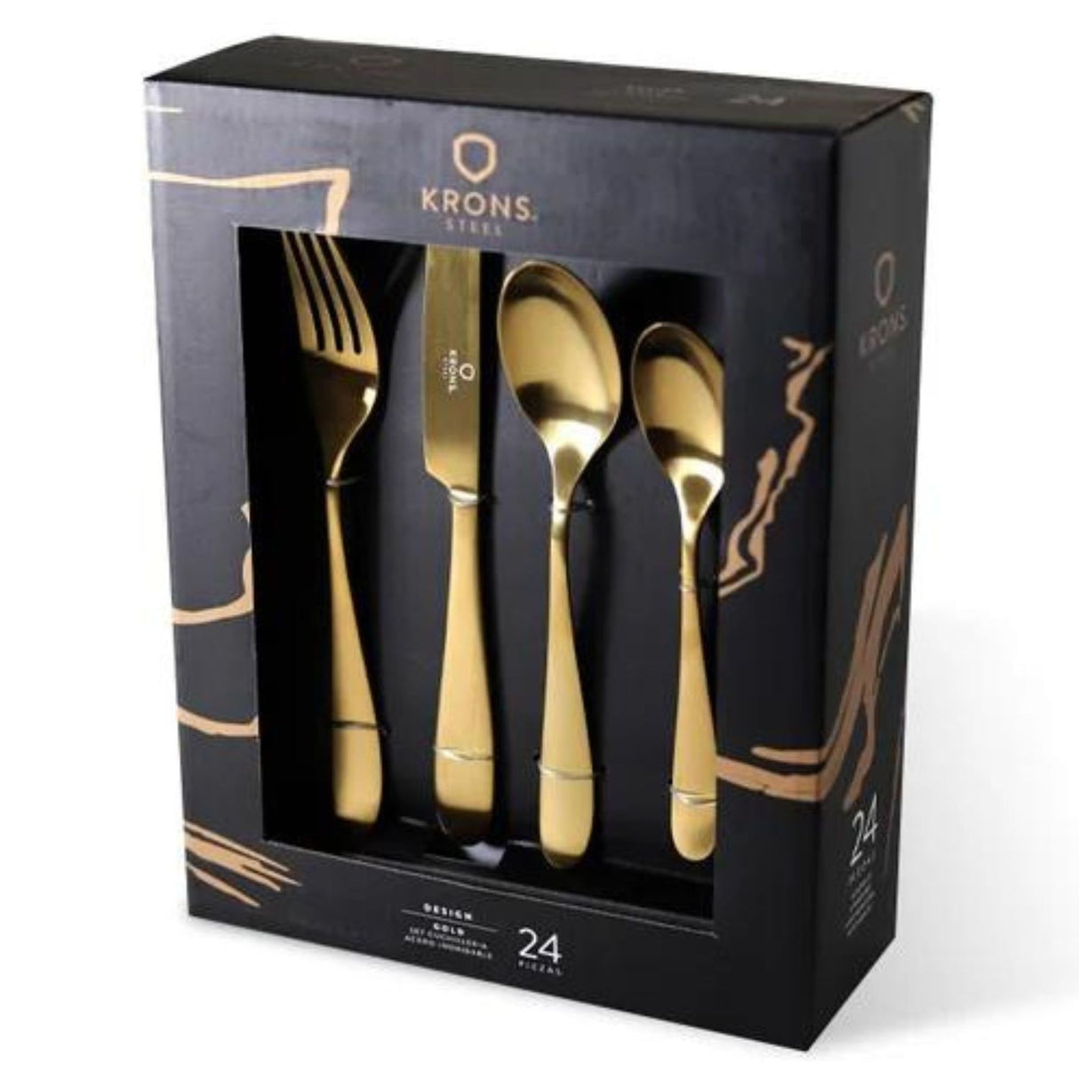Set de cubiertos de 24 piezas Gold Krons en acero inoxidable. Elegancia y durabilidad para tus comidas. ¡Compra hoy y transforma tu mesa!-1-1