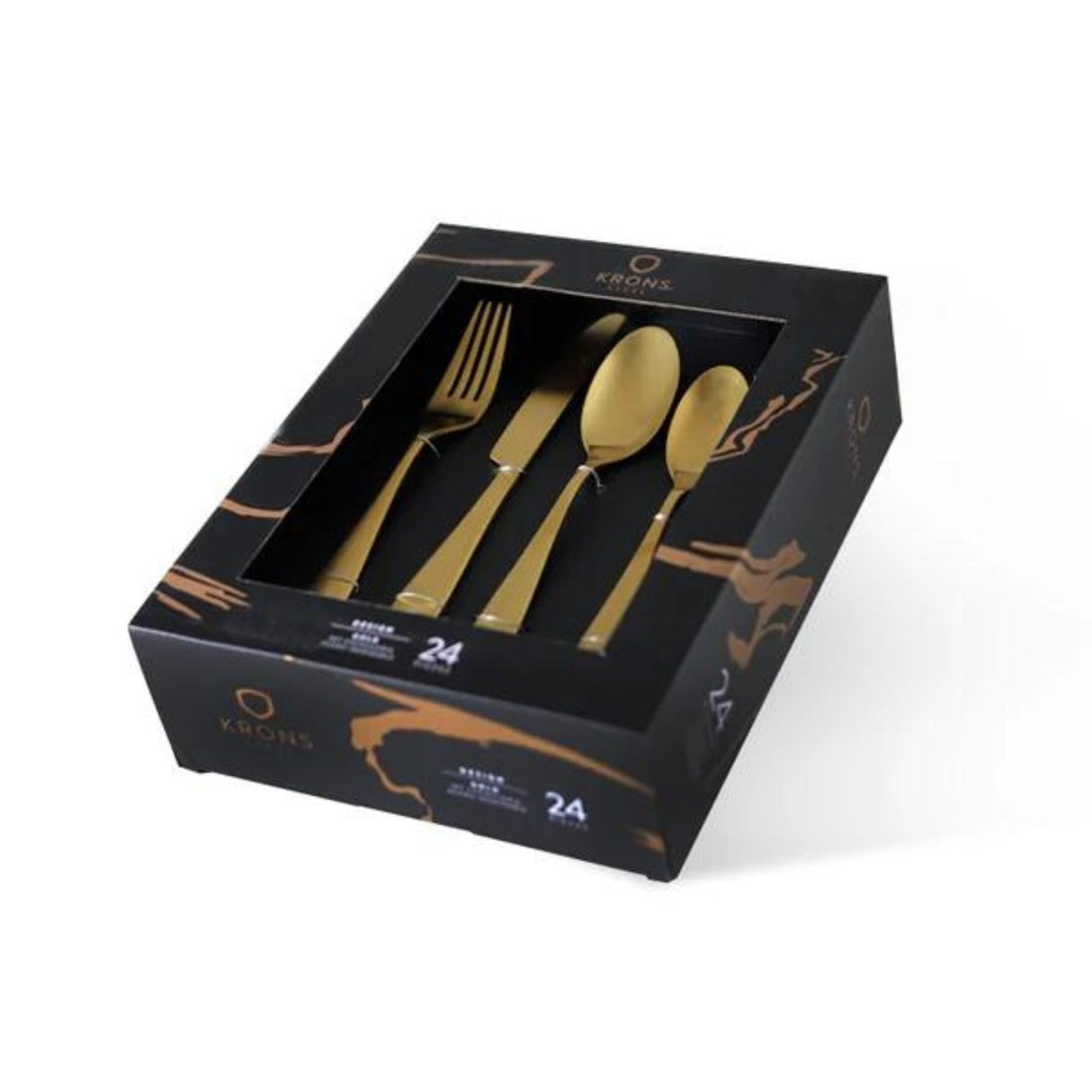 Set de cubiertos de 24 piezas Gold Krons en acero inoxidable. Elegancia y durabilidad para tus comidas. ¡Compra hoy y transforma tu mesa!-2-1