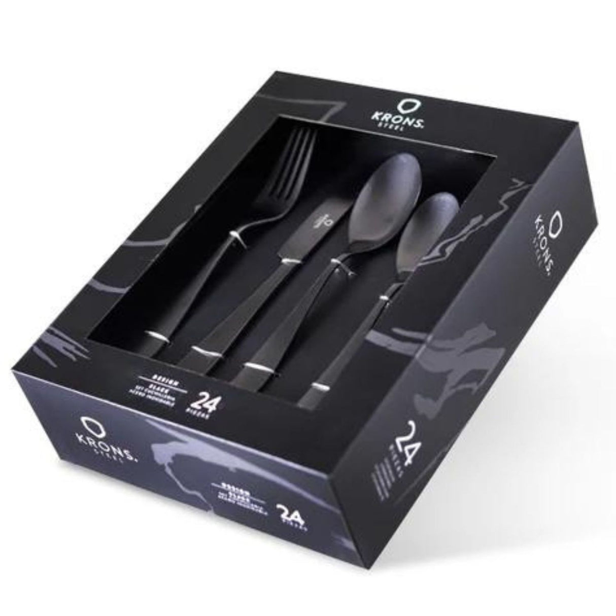 Set de cubiertos de 24 piezas Black Krons en acero inoxidable. Elegancia y durabilidad para tu mesa. ¡Compra hoy y transforma tus comidas!-1-1
