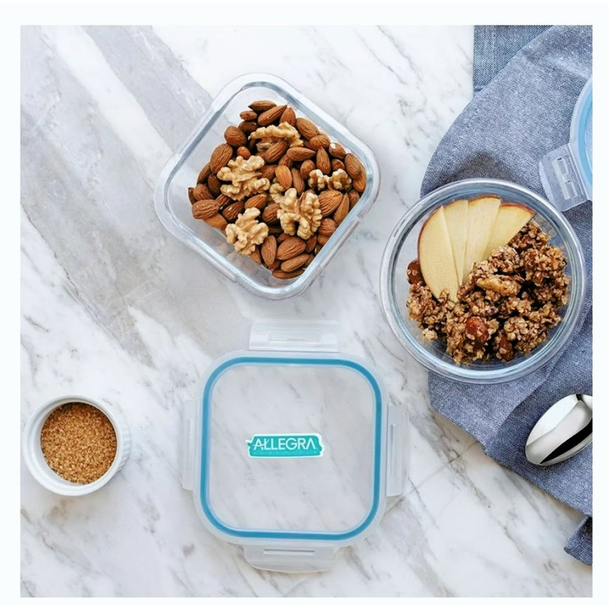 Contenedor Alimentos Hermetico Cuadrado 380ml Vidrio Allegra. Mantén tus alimentos frescos y organizados. ¡Compra ahora y mejora tu cocina!-2