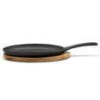 Sartén Fajita de fierro fundido negro, 27.5 cm, ideal para fajitas y carnes, con base de madera y resistente hasta 537°C.-1-1-1-1