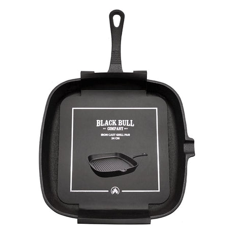 Sartén grill pan de hierro fundido 24cm Black Bull, resistente a altas temperaturas, ideal para asar carnes y verduras con superficie antiadherente.-1-1-1-1