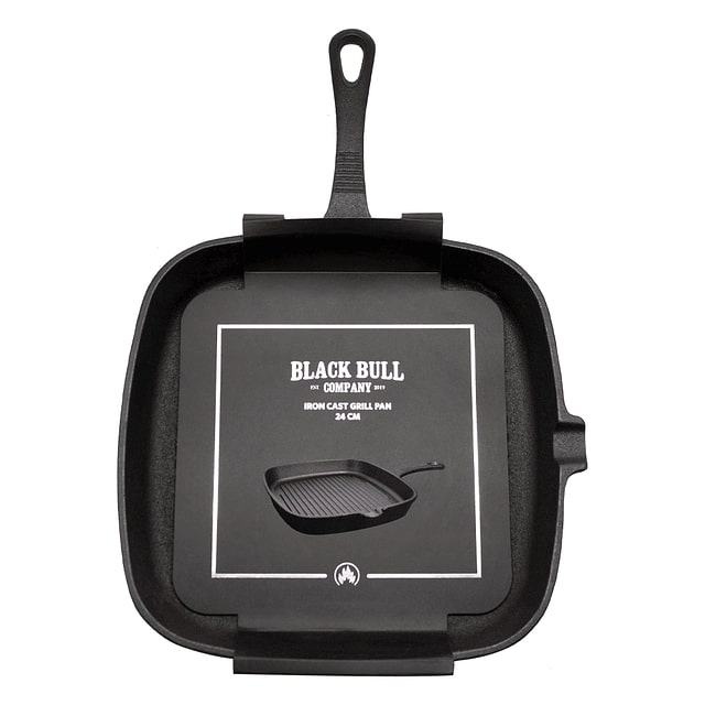 Sartén grill pan de hierro fundido 24cm Black Bull, resistente a altas temperaturas, ideal para asar carnes y verduras con superficie antiadherente.-1-1-1-1
