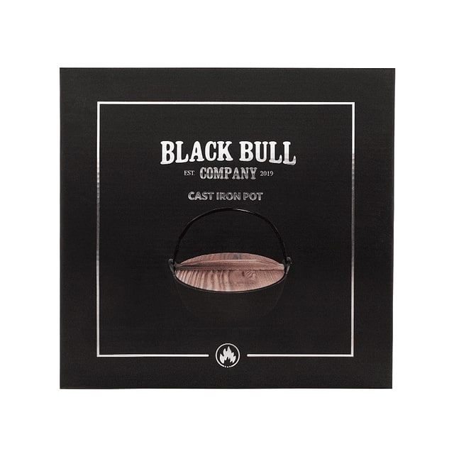 Olla de fierro fundido Black Bull de 25 cm, negra, con tapa de madera de acacia, ideal para guisos y estofados, resistente hasta 537°C.-1-3-1-1