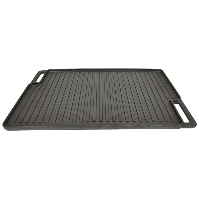 Plancha reversible de hierro fundido Black Bull, 45x25 cm, superficie lisa y estriada, ideal para pancakes y asados, resistente hasta 537°C.-2-1-1-1