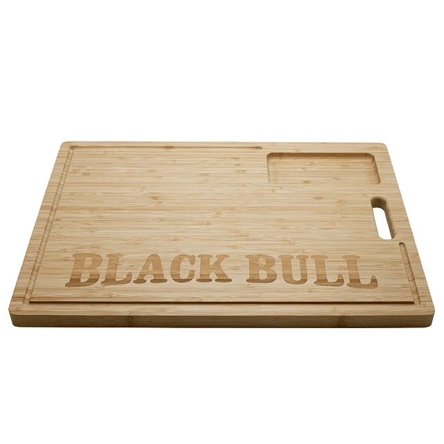 Tabla de madera de bambú Black Bull, 48 cm, resistente y antibacteriana, ideal para cortar y servir alimentos en la cocina.-1-2-1-1
