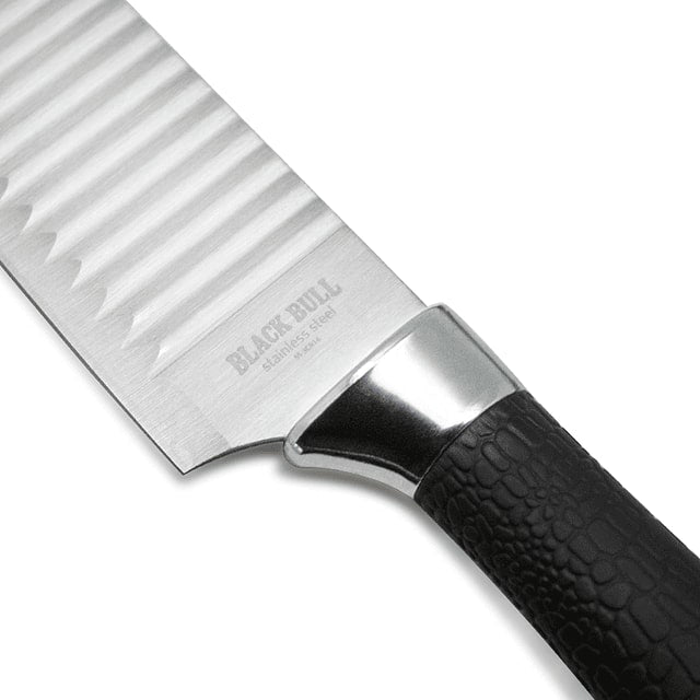 Set de 3 cuchillos Wave Black Bull en acero inoxidable, antiadherentes y ergonómicos, ideales para cortar y picar alimentos con precisión.-1-2-1-1