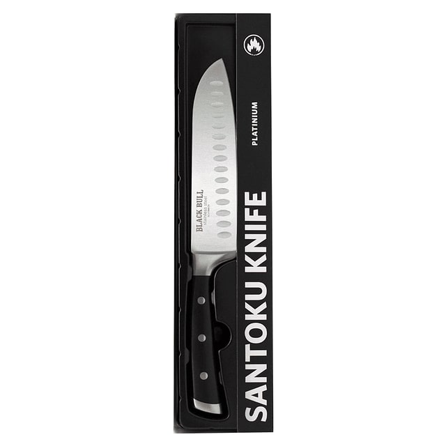 Cuchillo Santoku Black Bull de acero inoxidable, 33 cm, mango ergonómico, ideal para cortes precisos de vegetales y carnes.-1-3-1-1