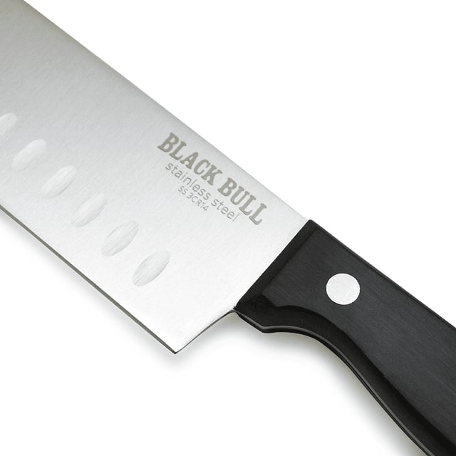 Cuchillo Santoku 30cm Black Bull, acero inoxidable negro, antiadherente, ideal para cortar y picar con precisión en cocina profesional.-1-2-1-1