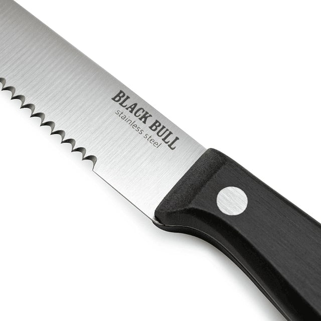 Cuchillo Steak Black Bull de 23 cm, acero inoxidable negro, ideal para cortes precisos de carne, diseño elegante y antiadherente.-1-2-1-1