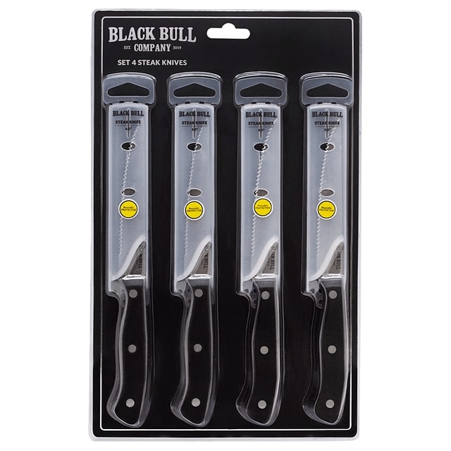 Set de 4 cuchillos steak Black Bull, acero inoxidable negro, hoja antiadherente de 4,5 pulgadas, cortes precisos y duraderos.-1-1-1-1